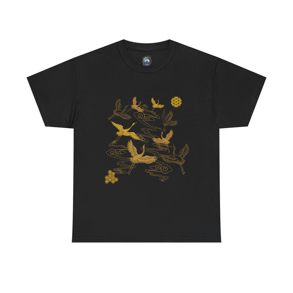 8 Cranes Fly above Gold Cloud Tee — Japanese inspired vintage Crane T-Shirt