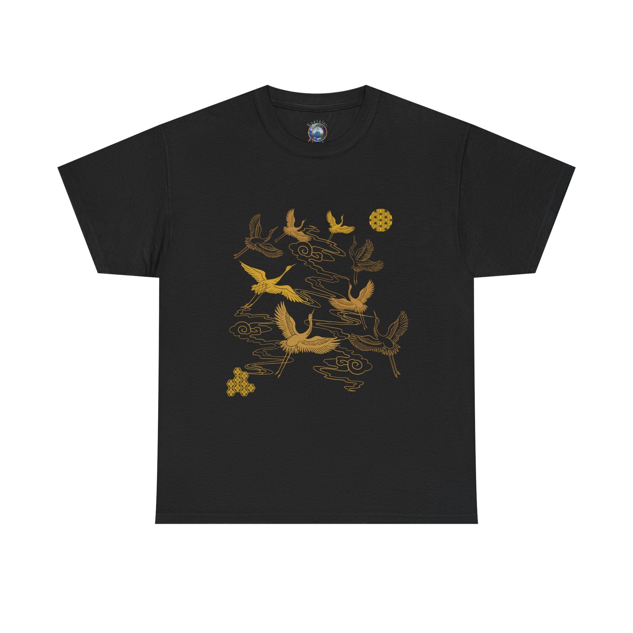 8 Cranes Fly above Gold Cloud Tee — Japanese inspired vintage Crane T-Shirt