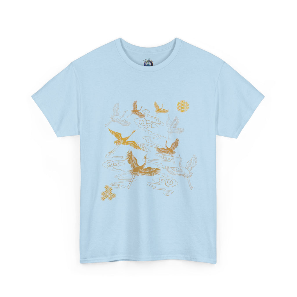 8 Cranes Fly above Gold Cloud Tee — Japanese inspired vintage Crane T-Shirt