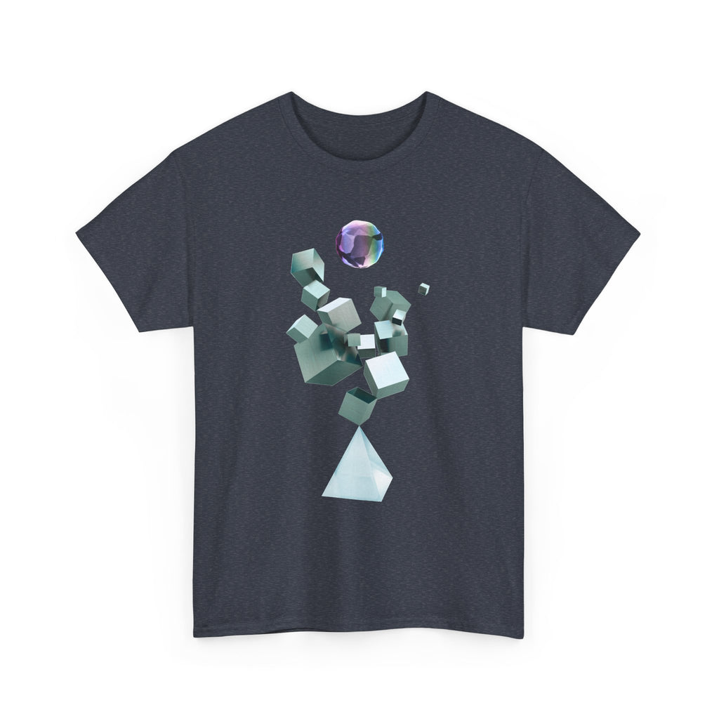 Geometric Prism Graphic Tee — Futuristic Cyan Violet Crystal T-Shirt
