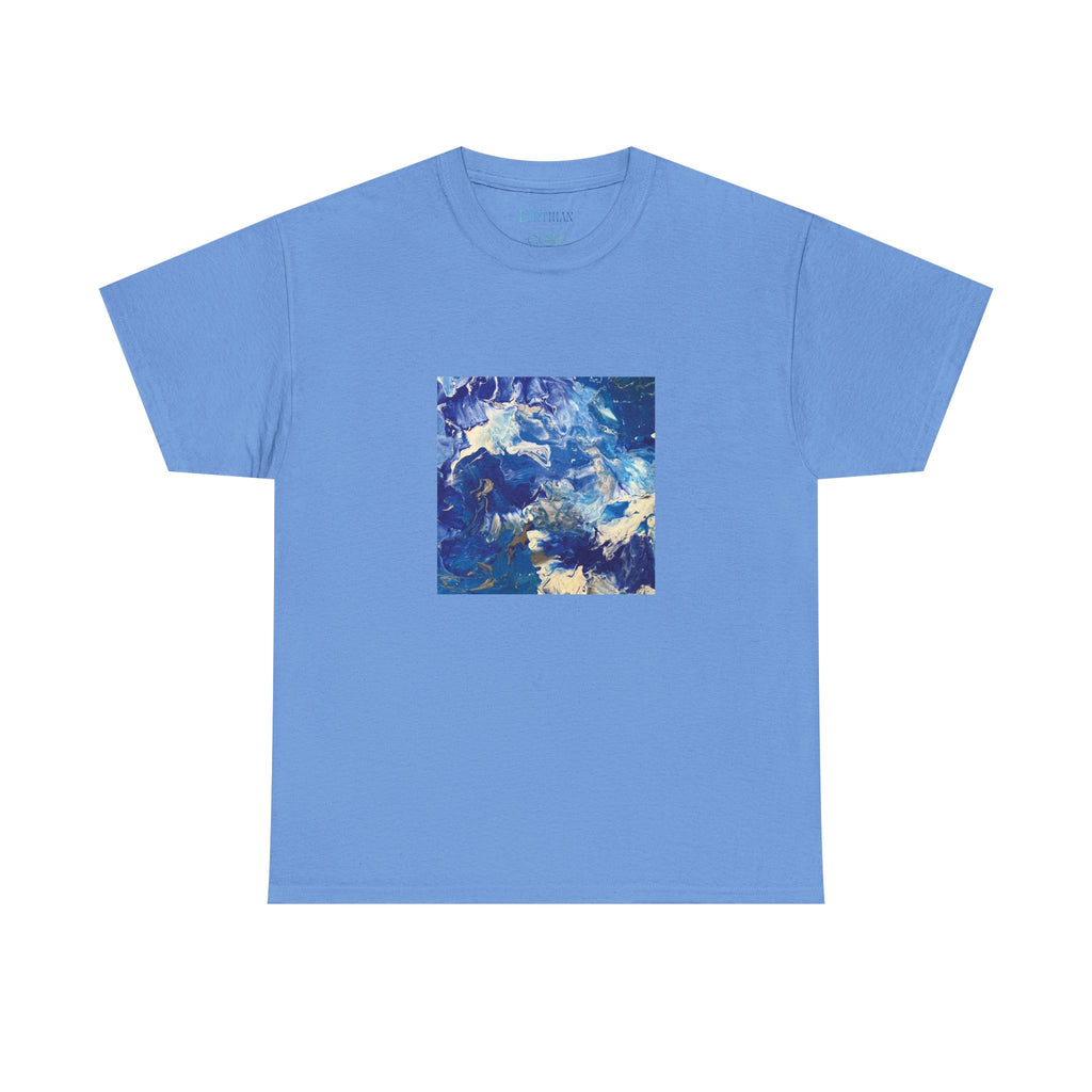 Earth Blue, Silver & White Marble T-Shirt | Abstract Fluid Art Tee - Original Canvas Painting