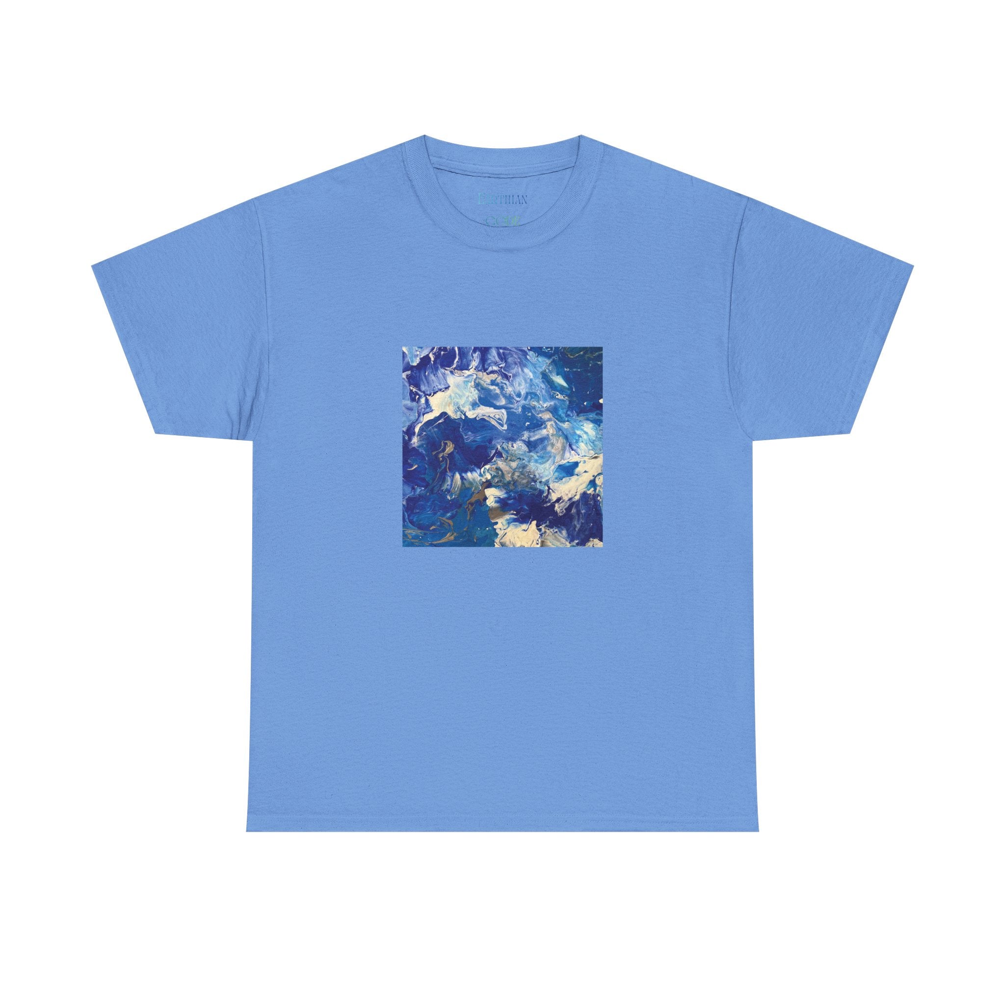 Earth Blue, Silver & White Marble T-Shirt | Abstract Fluid Art Tee - Original Canvas Painting
