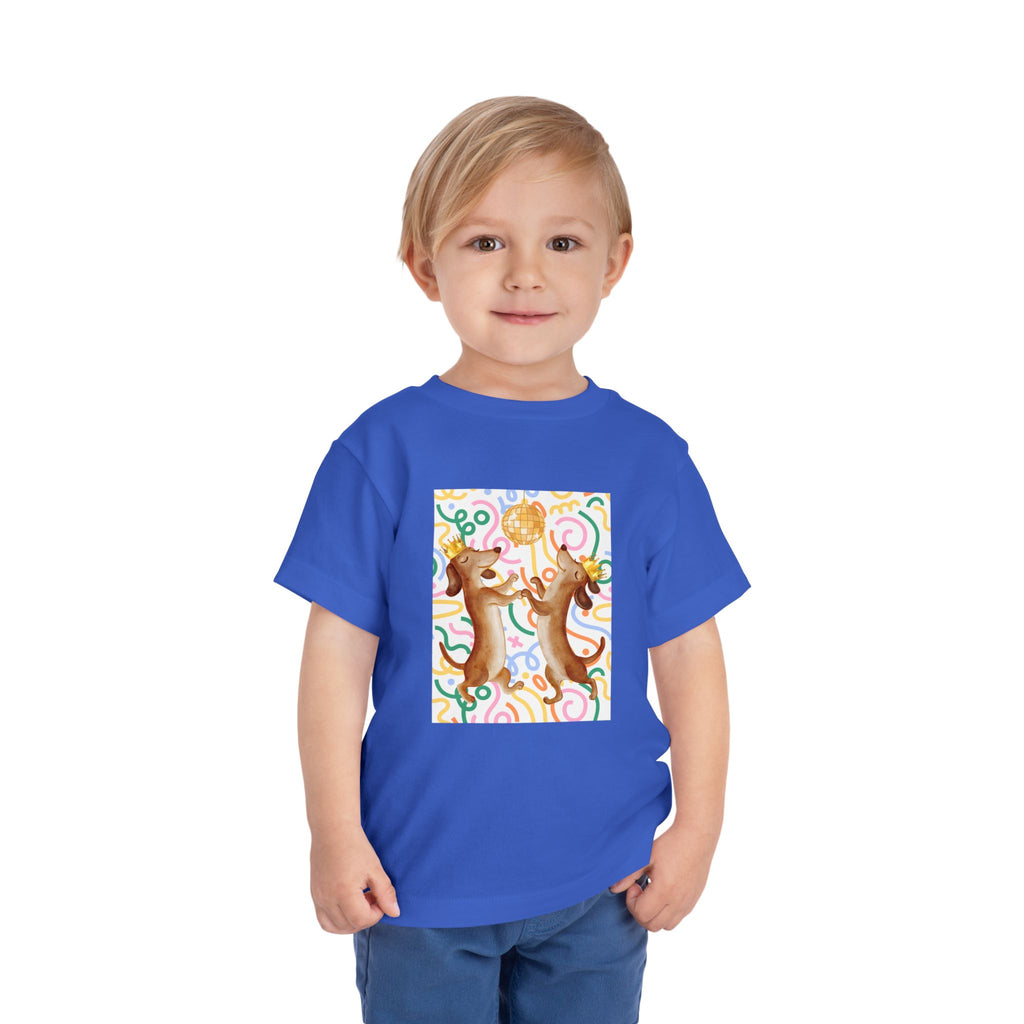 Two Dancing Dachshunds with Crowns T-Shirt | Pop Art Disco Kids Tee