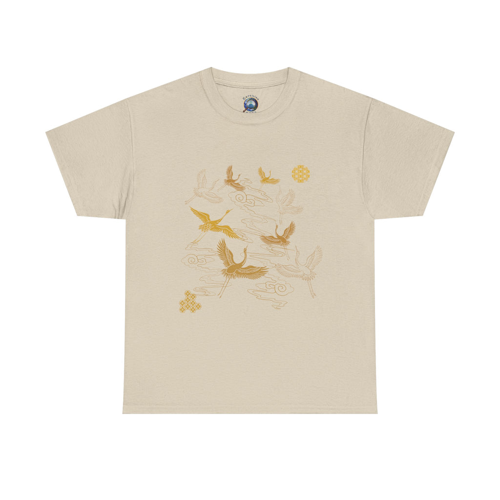 8 Cranes Fly above Gold Cloud Tee — Japanese inspired vintage Crane T-Shirt