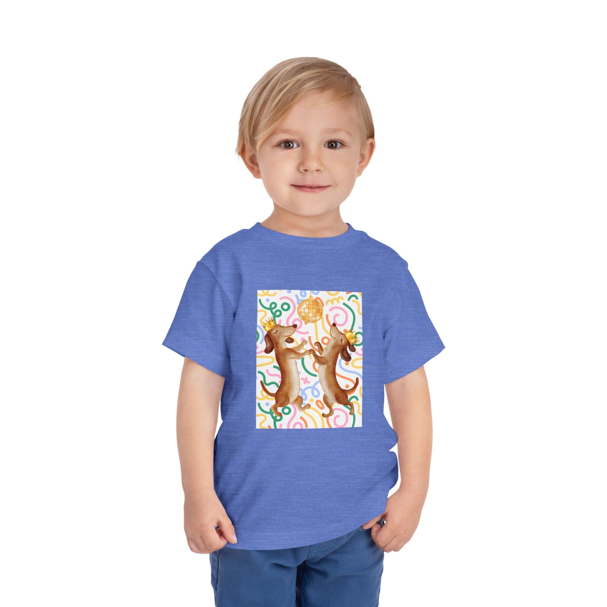 Two Dancing Dachshunds with Crowns T-Shirt | Pop Art Disco Kids Tee