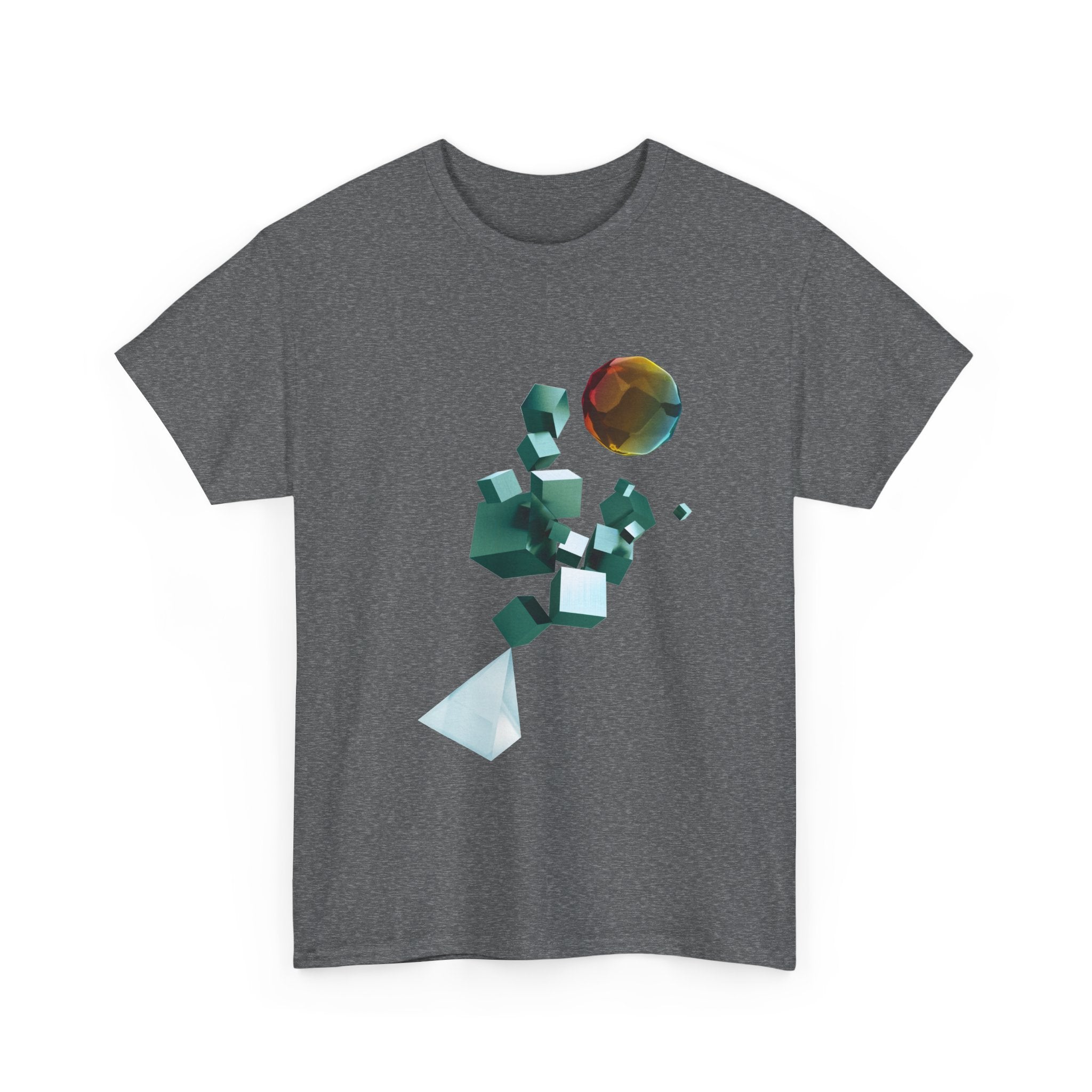 Geometric Prism Graphic Tee — Futuristic Cyan Violet Crystal T-Shirt
