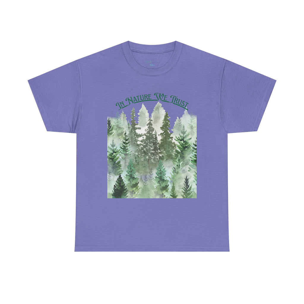 In Nature We Trust T-Shirt | Deep Green Forest Trees Art Print Tee, Outdoors Nature Tee