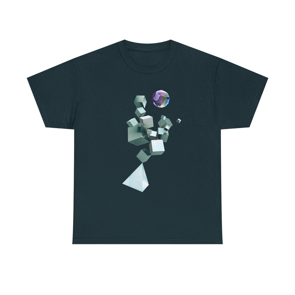 Geometric Prism Graphic Tee — Futuristic Cyan Violet Crystal T-Shirt