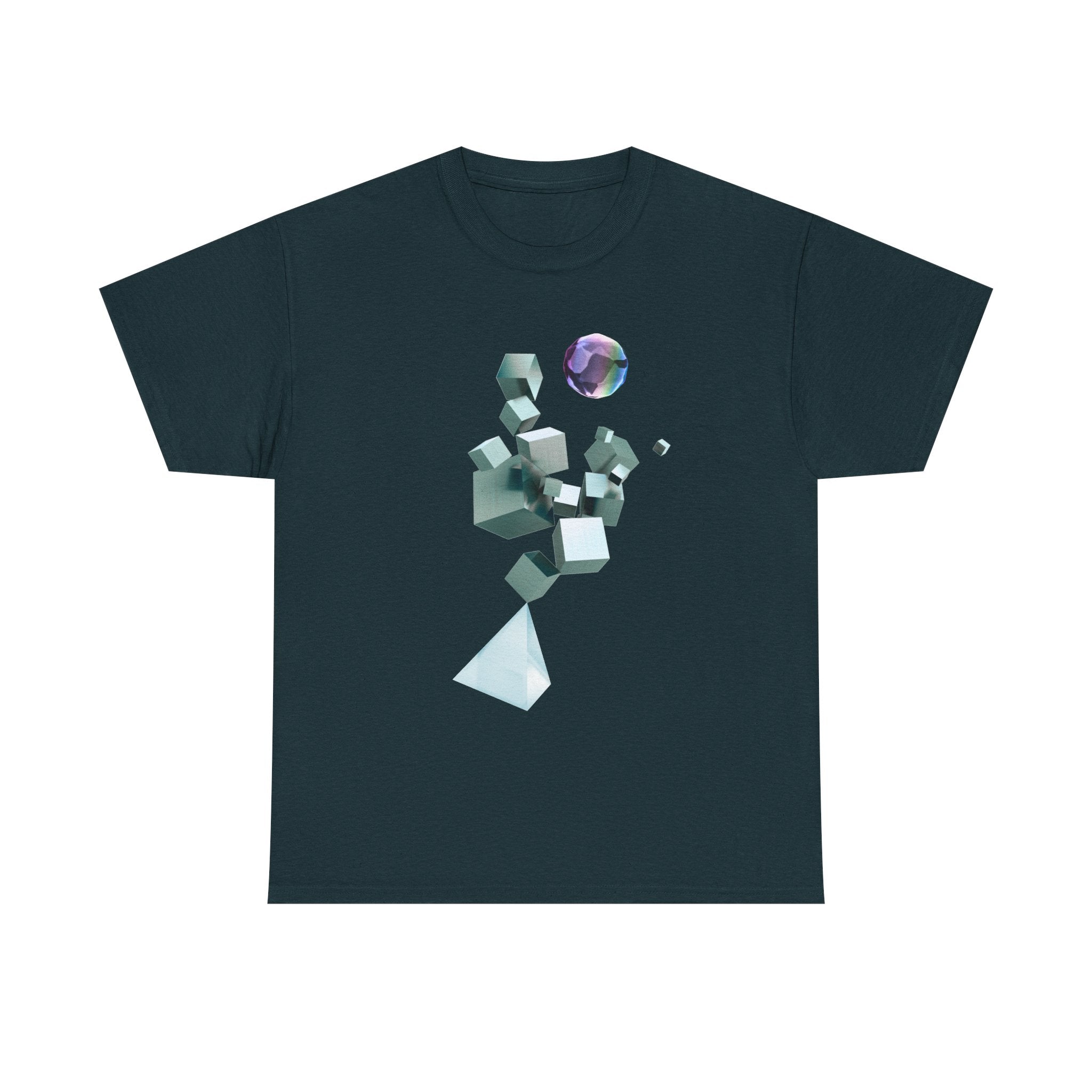 Geometric Prism Graphic Tee — Futuristic Cyan Violet Crystal T-Shirt