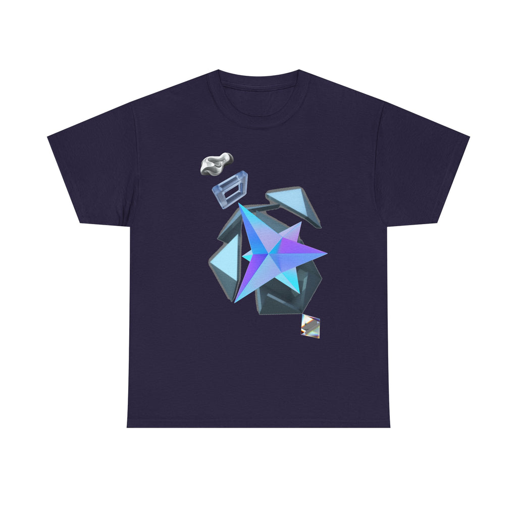 Geometric Prism Graphic Tee — Futuristic Cyan Violet Crystal T-Shirt