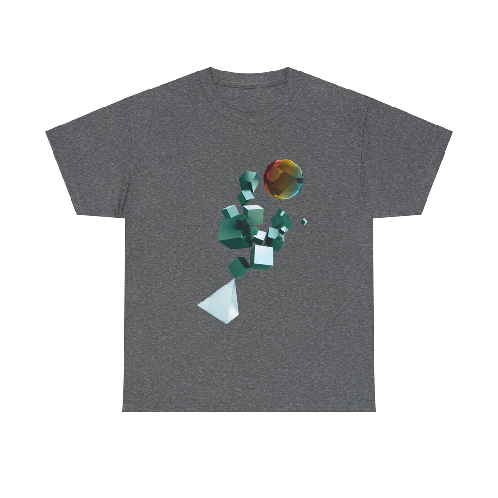 Geometric Prism Graphic Tee — Futuristic Cyan Violet Crystal T-Shirt